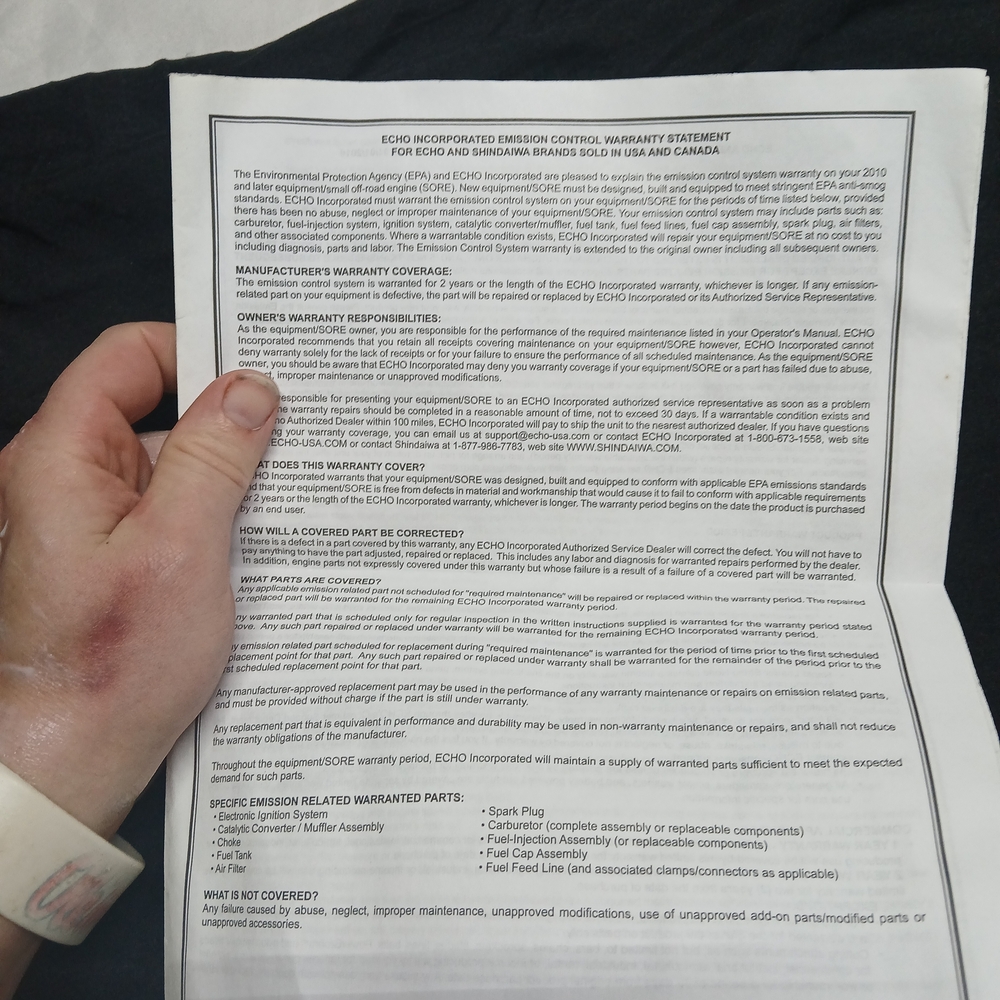 Echo Incorporated Emission Control Warranty Statement